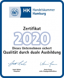 Ausbildungszertifikat 2020 der Handelskammer Hamburg