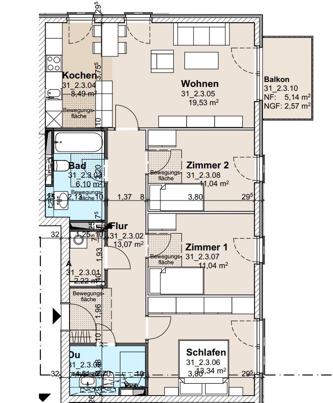 Grundriss 4-Zimmer-Wohnung - 4-Zimmer-Neubauwohnung mit Balkon in Lohbrügge